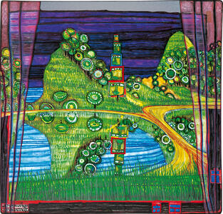 Hundertwasser 756 ANTIPODE ISLAND, 1975 • <br />© 2024 NAMIDA AG, Glarus/CH • Sammlung Christian Baha © 2024 NAMIDA AG, Glarus/CH o Sammlung Christian Baha